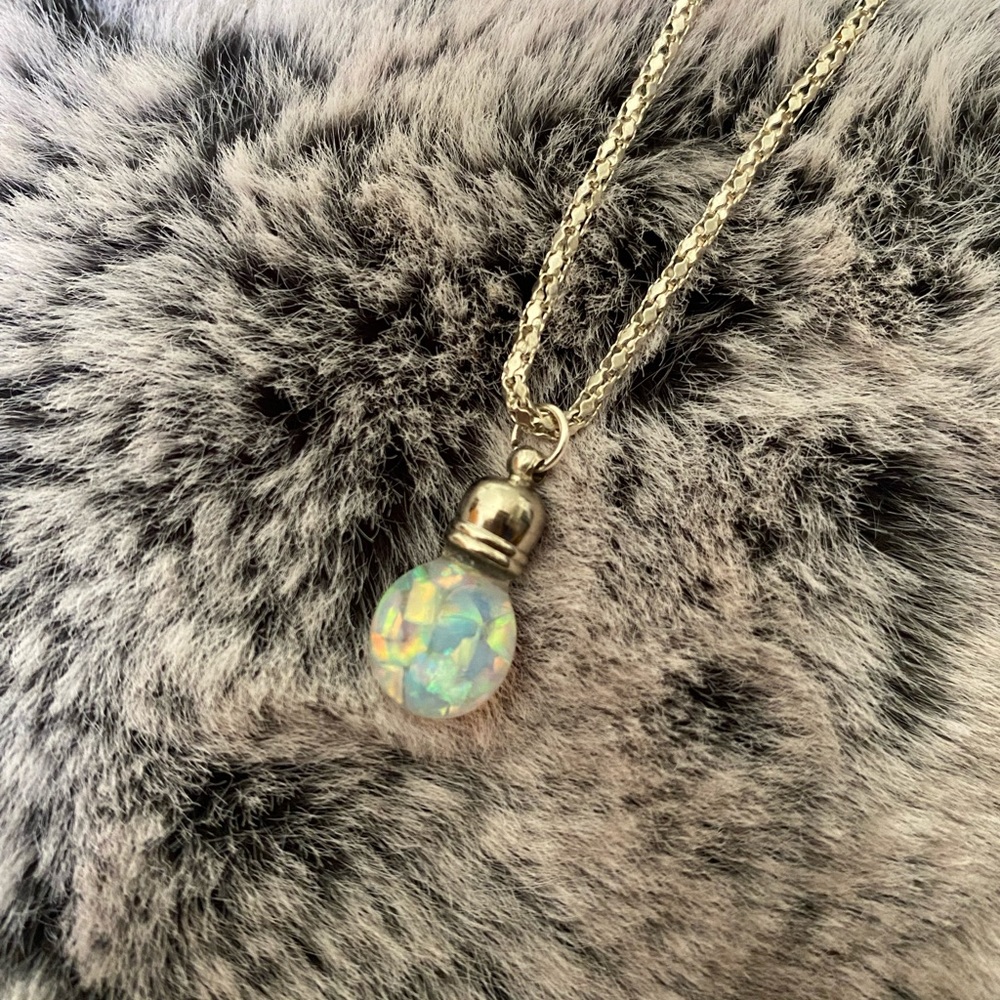 Opal glass globe necklace w/ silver infused chain